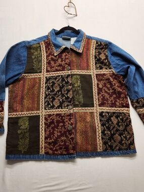 ⭐ Vintage UNITS Boho 80s Denim Patchwork Jacket, Size 2X